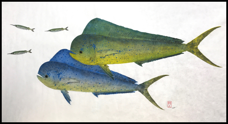 Gyotaku fish painting Dorado, Mahi, Dolphin